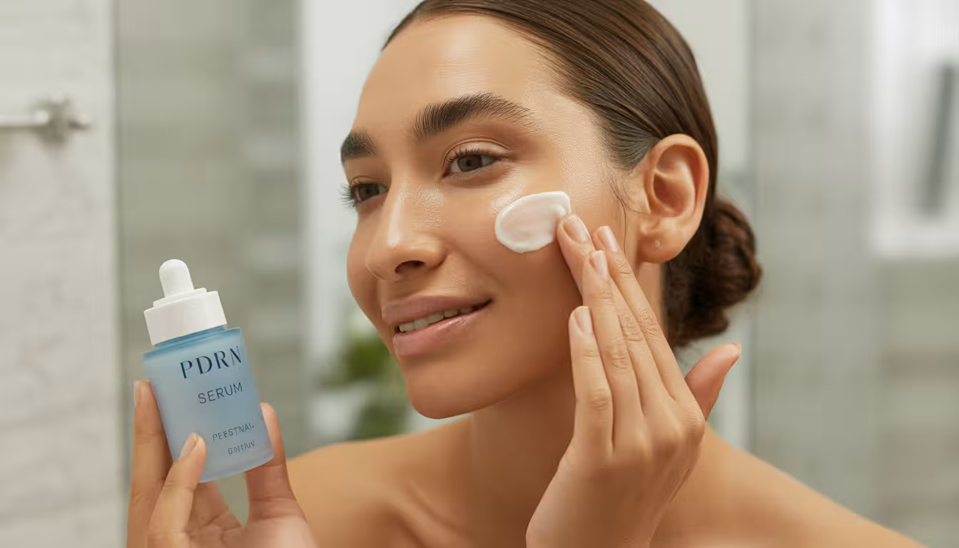 Applying PDRN serum for festival skincare prep and makeup base