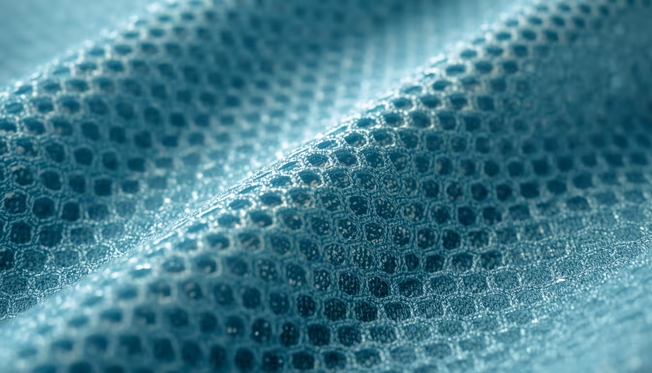 Close-up texture of 3D sculpted technical knit fabric showing moisture-wicking pores.