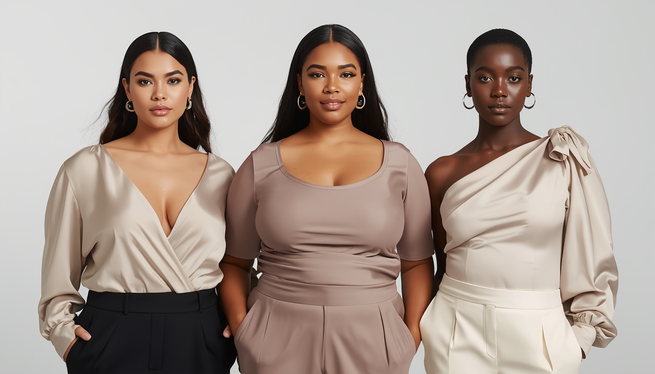 V-neck, scoop neck, and one-shoulder tops flattering broad shoulders