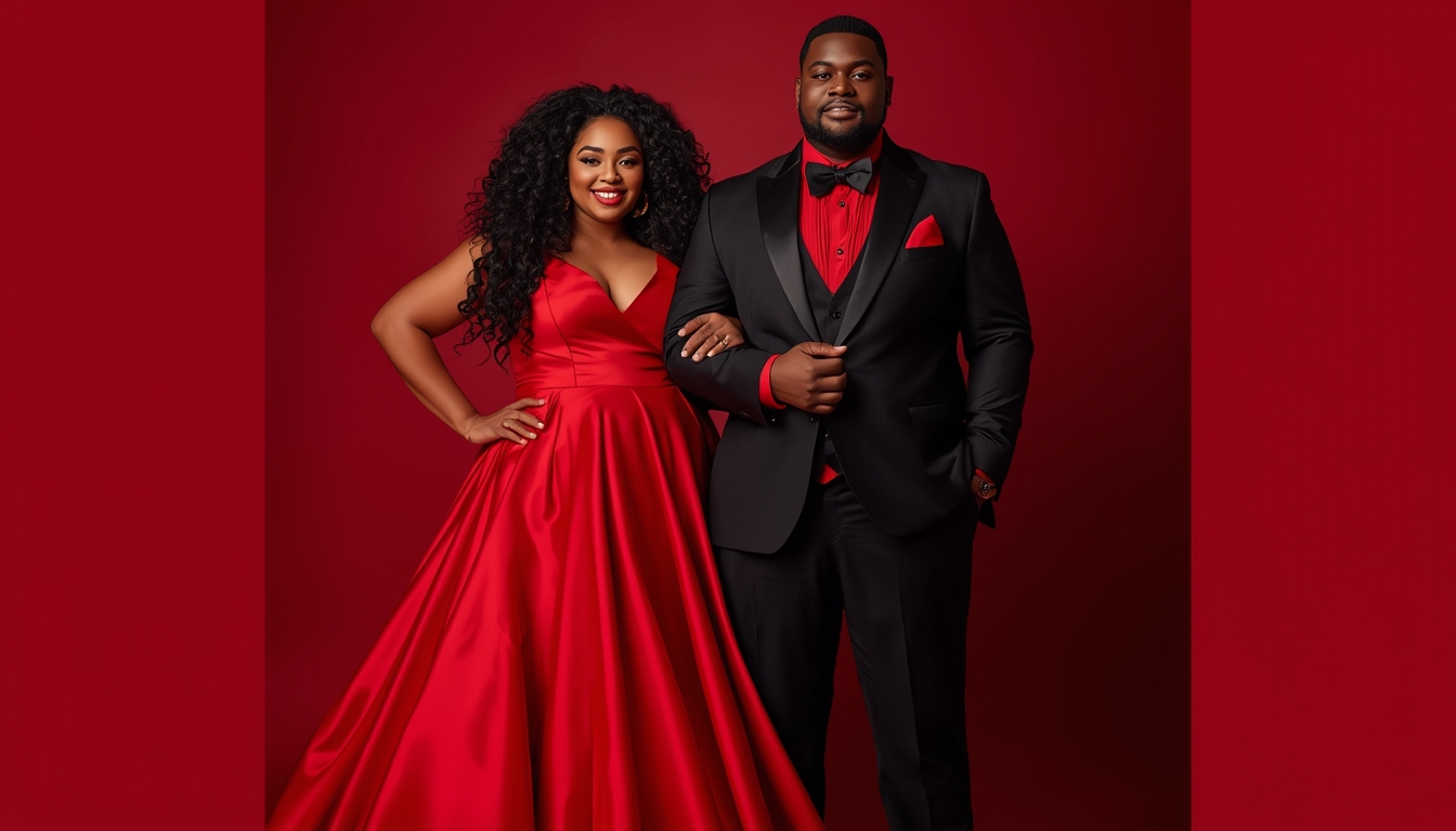 Plus-size black and red prom outfits with inclusive formal styling