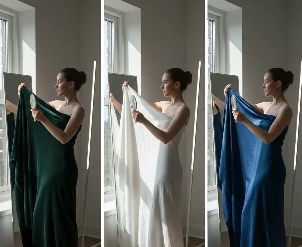 eperimenting with fabrics in different lighting to observe texture and color effects.