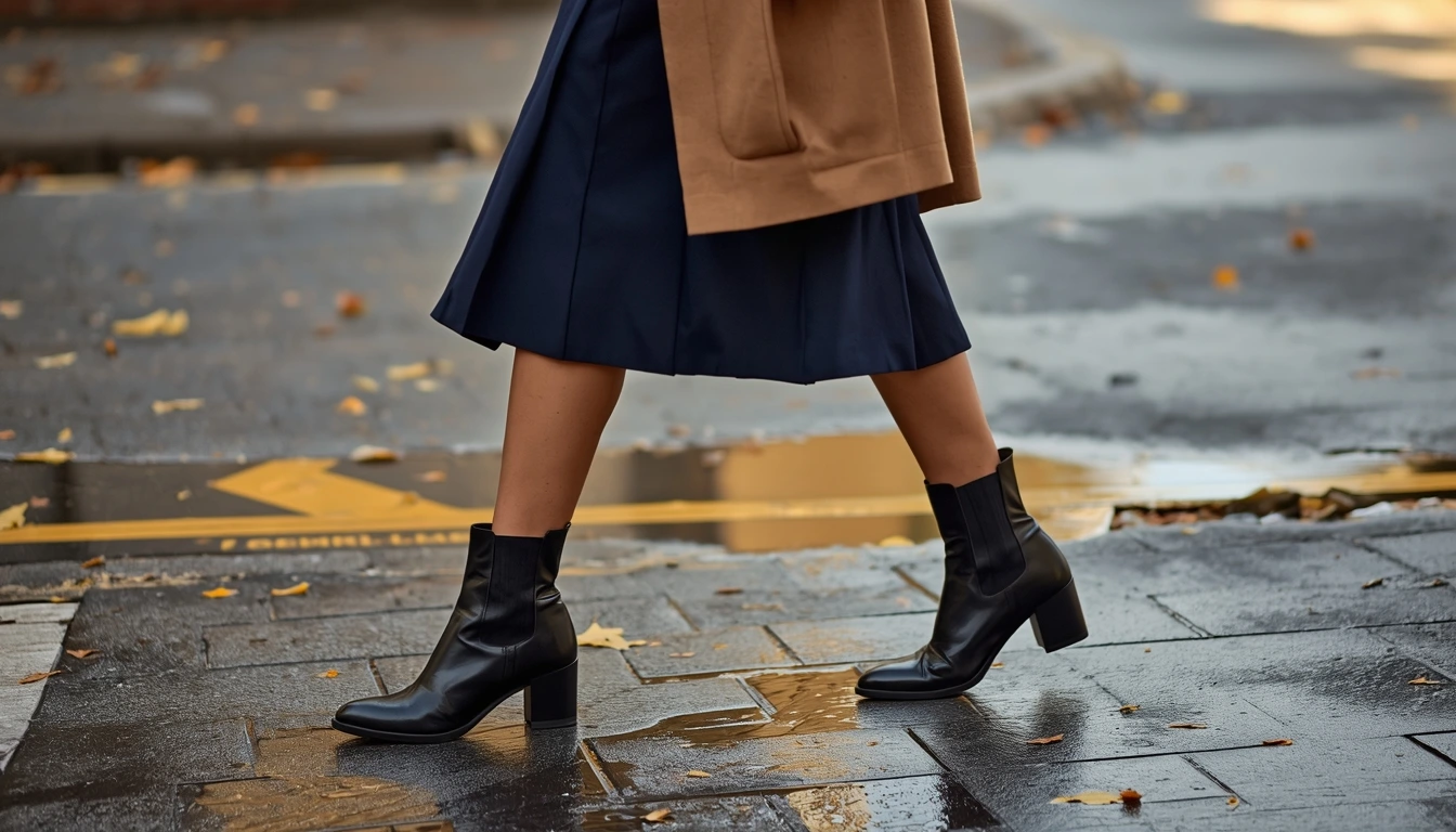 Black ankle boots mature style outfits chelsea boots midi skirt over 50 fall fashion