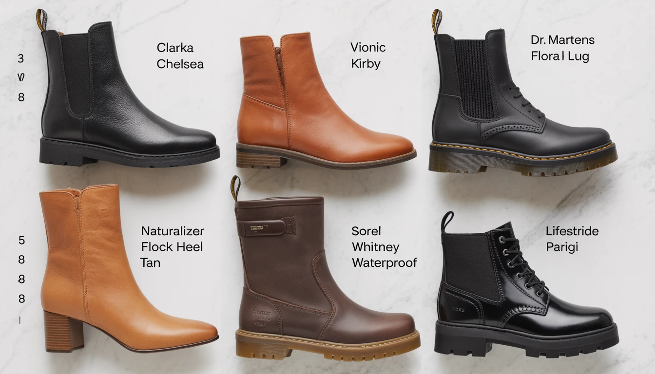 Best ankle boots comparison Clarks Vionic Dr Martens wide calf chelsea lug sole block heel
