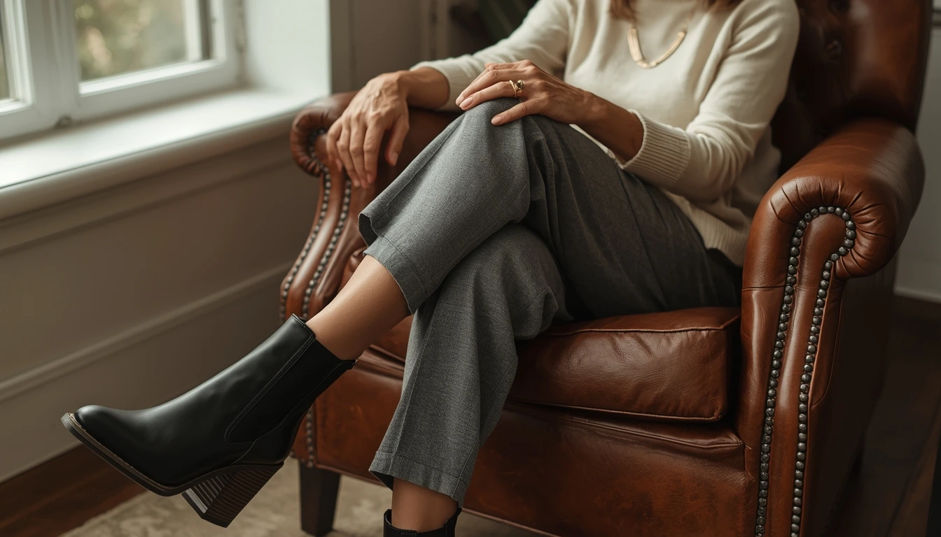 Chelsea ankle boots over 50 fashion mature women wide calf black leather outfit