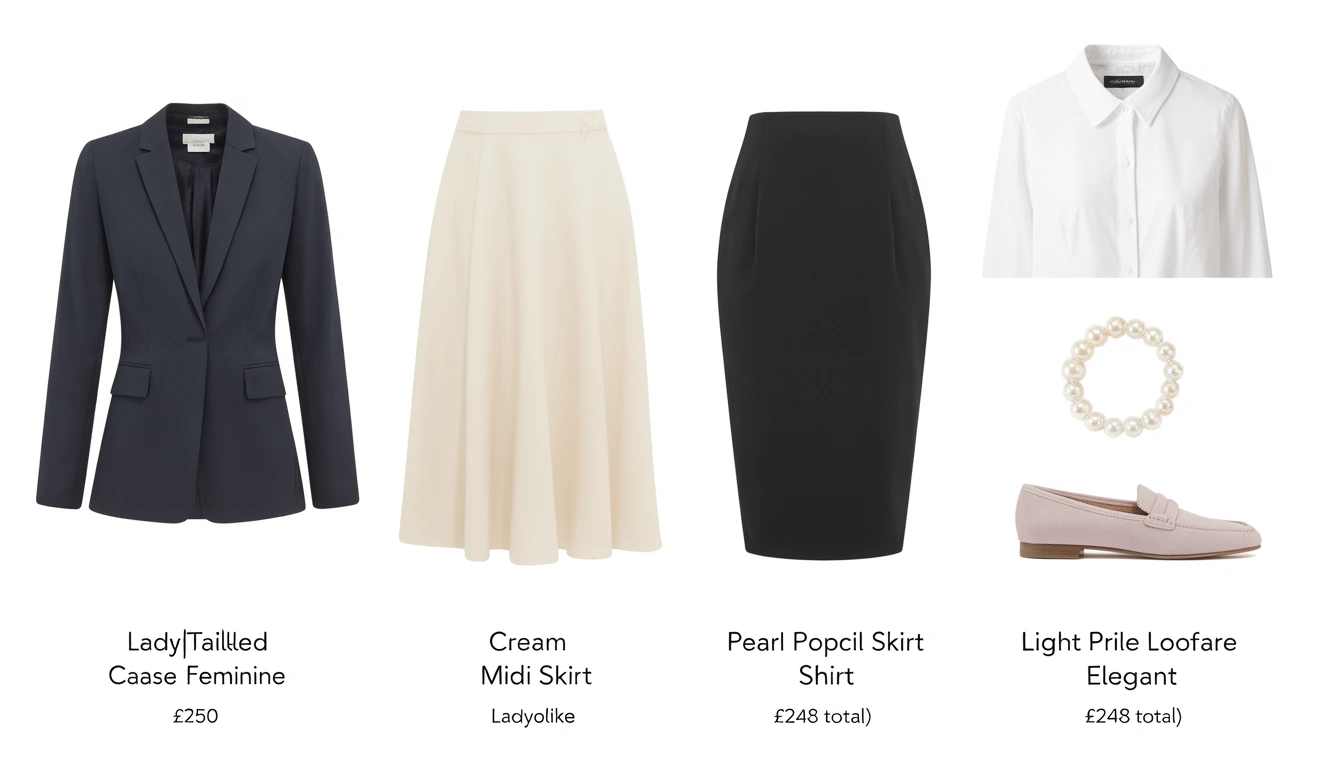 Complete ladylike silhouettes capsule wardrobe under �250 with midi skirt ladylike and tailored blazer feminine