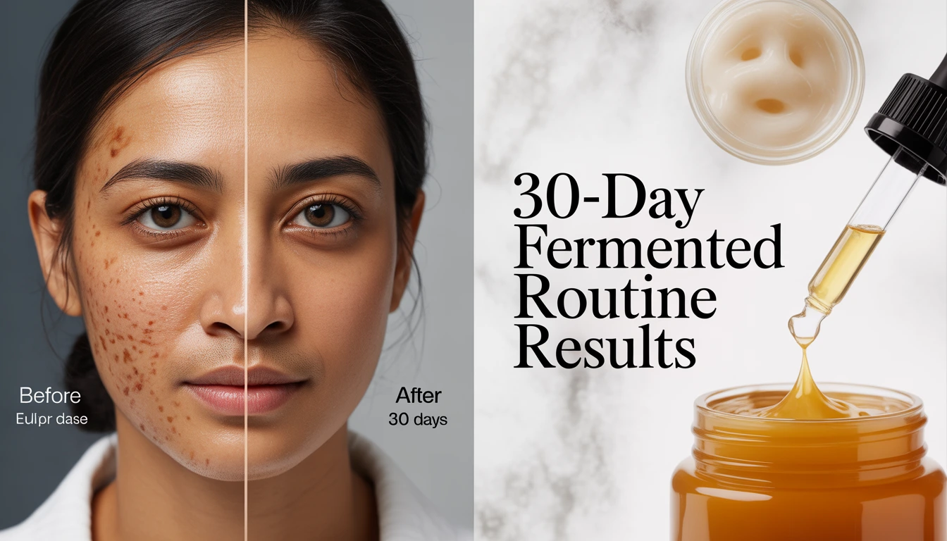 Before and after 30-day fermented skincare routine results showing microbiome glow and barrier repair