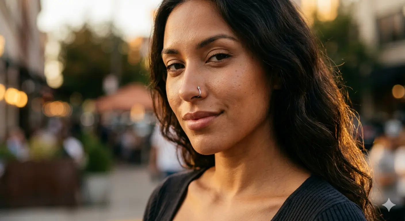 woman L shaped nose ring