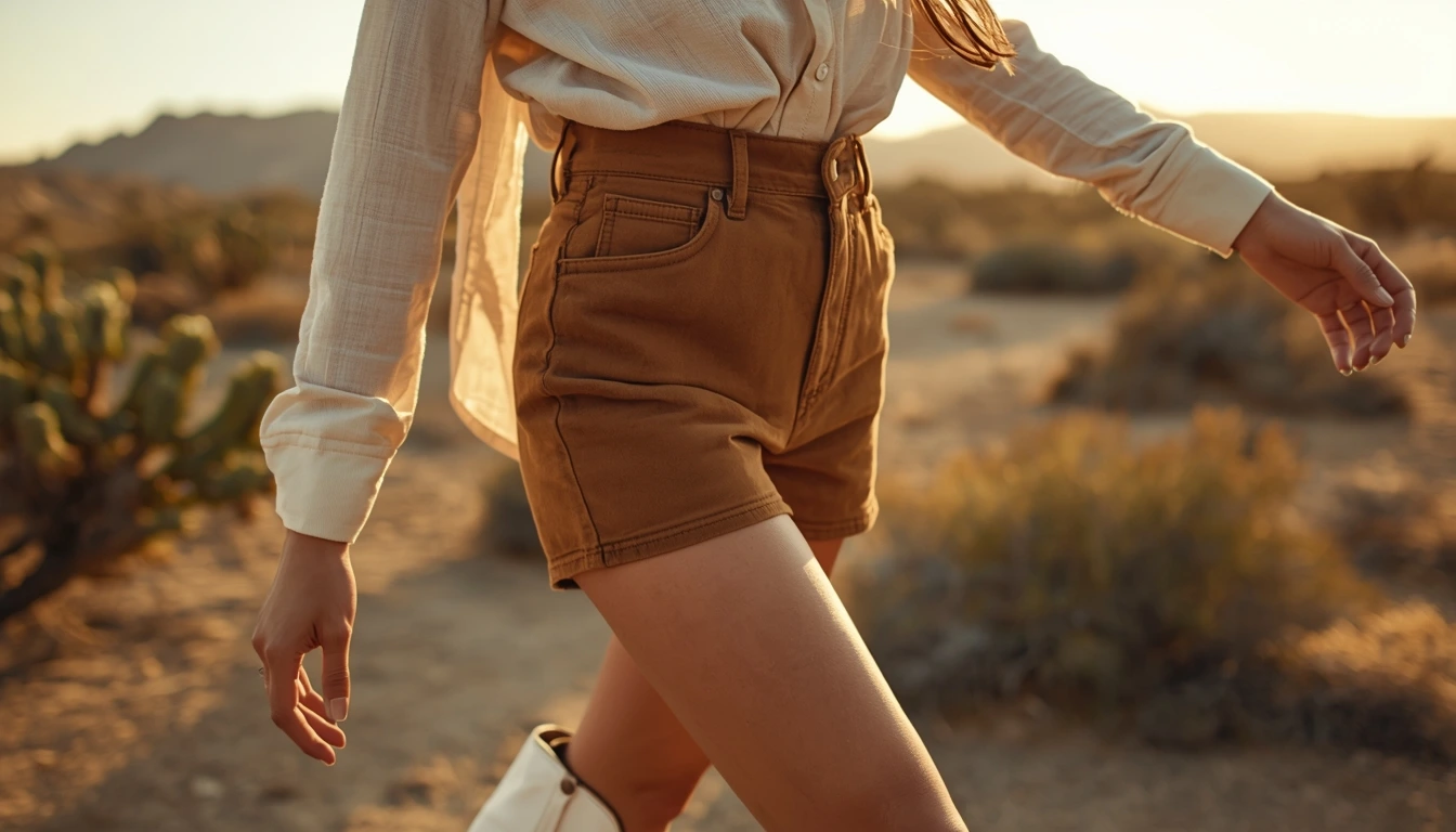 Camel suede micro shorts trend 2026 - petite styling with cowboy boots