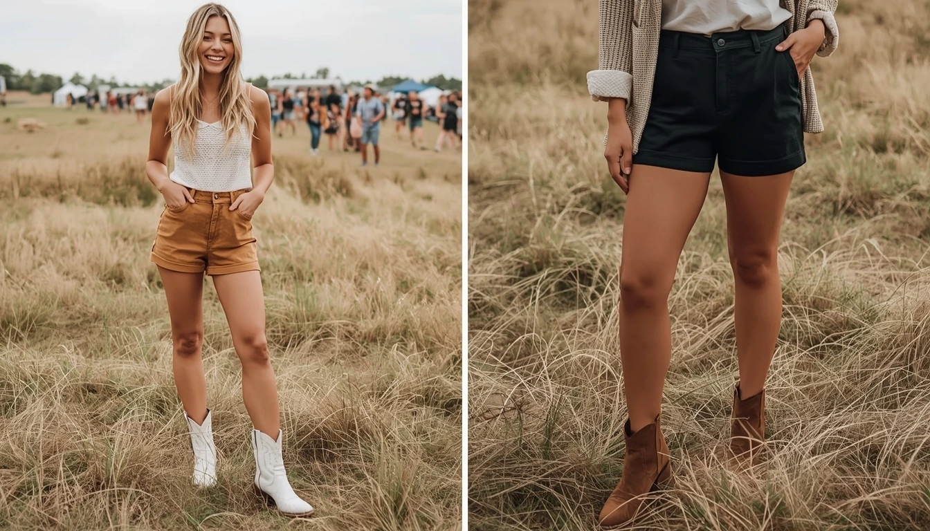 Suede shorts with boots summer looks - festival styling inspiration