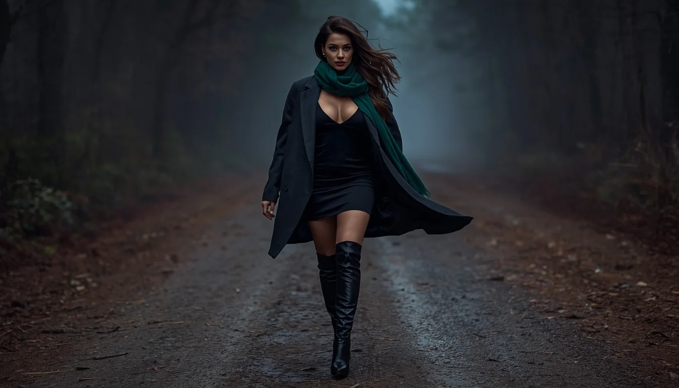 Dark academia luxury full body outfit in shadowy femininity