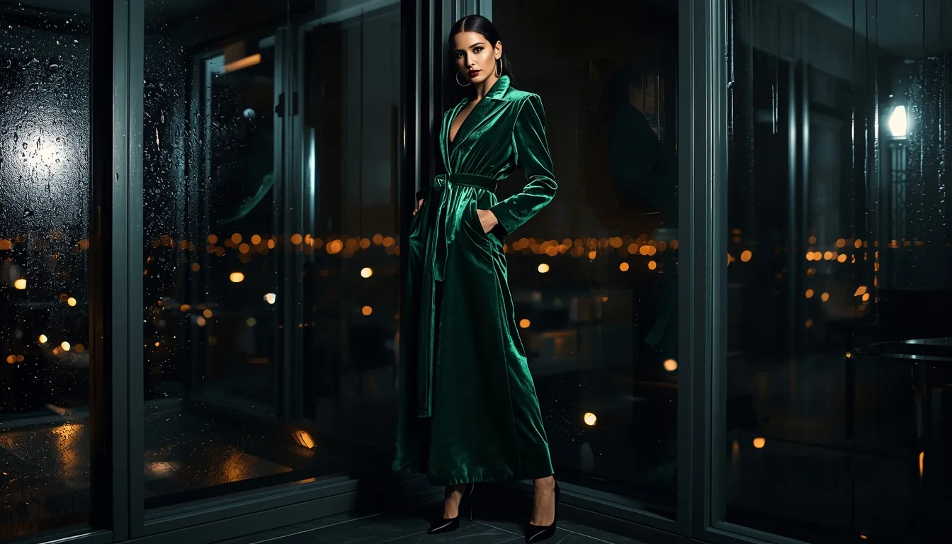 Emerald noir glamour rich dark feminine aesthetic look