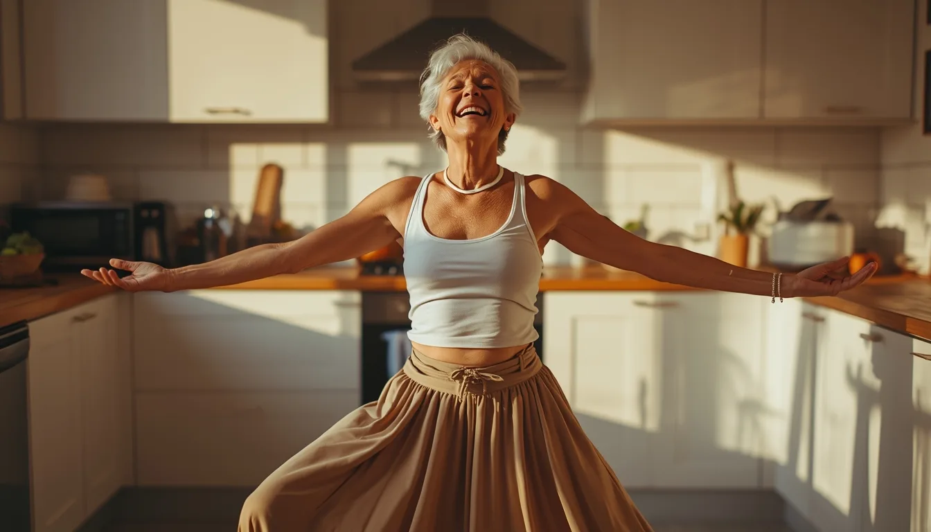 54-year-old woman post-yoga protocolhip confidence restored, cortisol -22% visible in posture