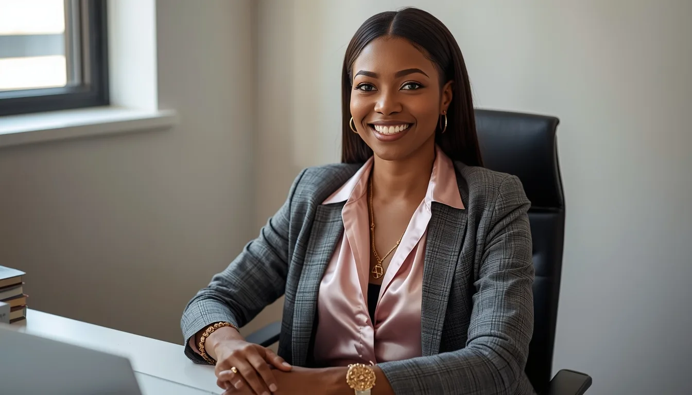 Office casual chic satin blouse v-neck with blazer and loafers for zoom meetings