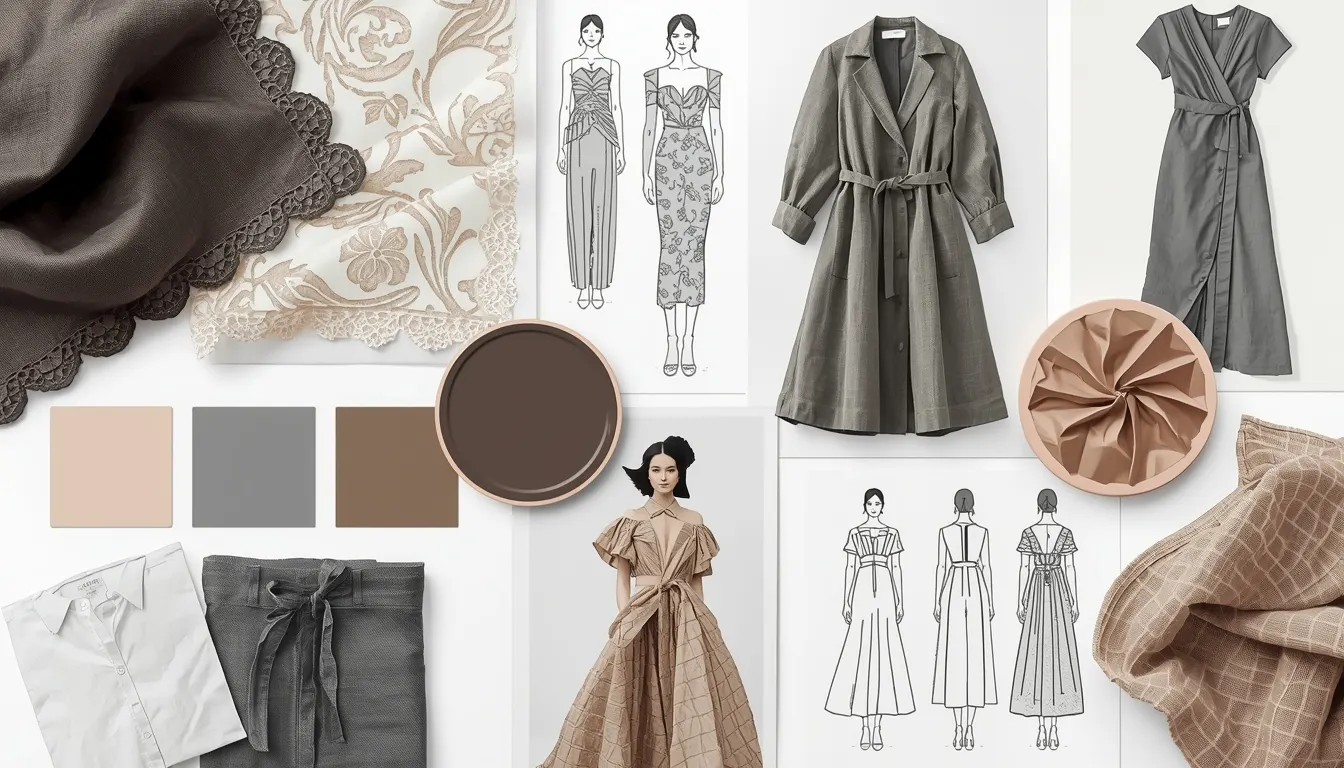 A mood board showcasing 2026 fashion trends, including tonal palettes, silk textures, and minimalist silhouettes.